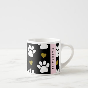 Tasse Expresso Chien Paws, White Paws, Gold Hearts, Votre Nom
