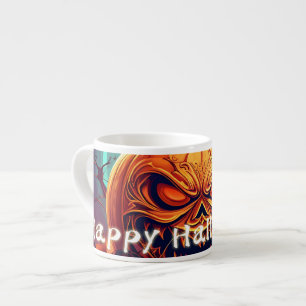 Tasse Expresso Citrouille orange effrayant avec visage, Halloween