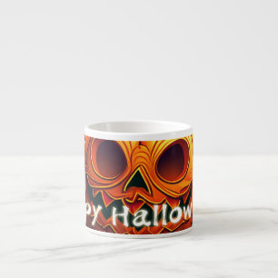 Tasse Expresso Citrouille orange effrayante avec visage, Hallowee