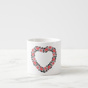 Tasse Expresso Coeur d'origine des fleurs de roses rouges de poin