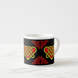 Tasse Expresso Cœur tressé or/rouge celtique d'Écosse, noir