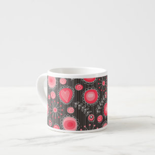 Tasse Expresso Coeurs blancs et gris et fleurs florales