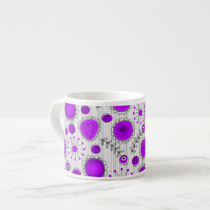 Tasse Expresso Coeurs blancs violet blanc Whimsical et fleurs flo