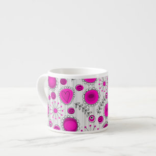 Tasse Expresso Coeurs blancs Whimsical rose chaud et fleurs flora