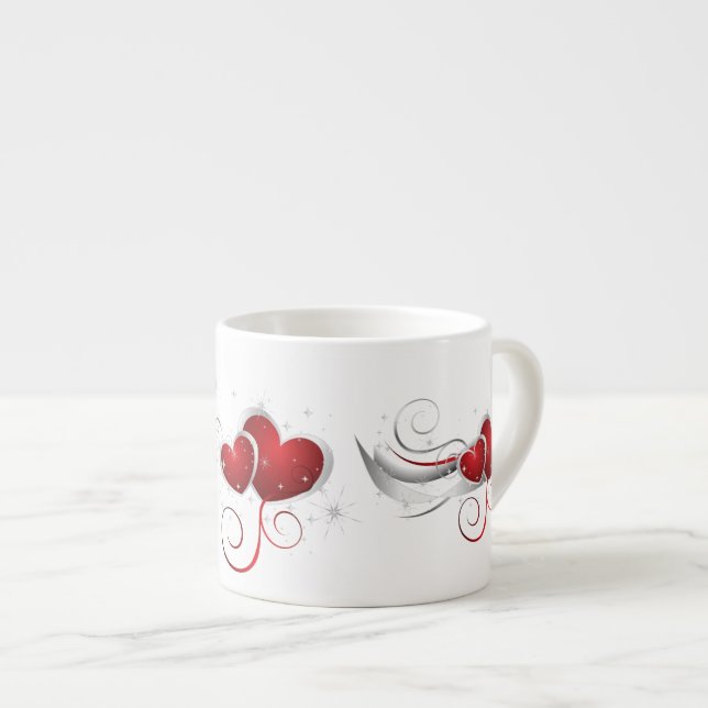 Tasse Expresso Coeurs de Swoosh rouge et blanc (Devant droit)