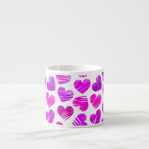 Tasse Expresso Coeurs griffés violets et roses modernes Valentine