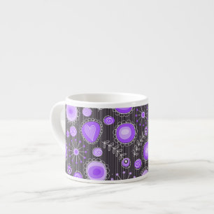 Tasse Expresso Coeurs gris violet blanc et fleurs florales