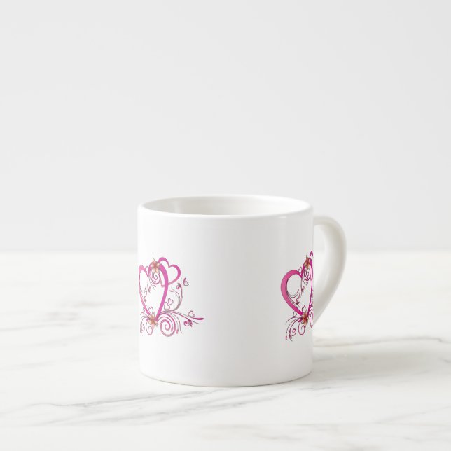 Tasse Expresso Coeurs roses liés (Devant droit)