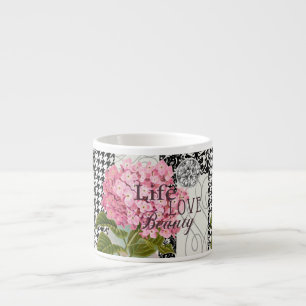 Tasse Expresso Collage d'hortensia rose chic Art damassé vintage