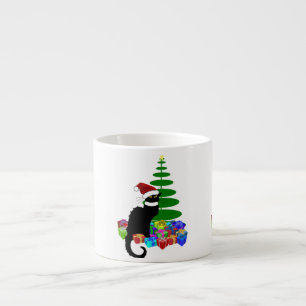 Tasse Expresso Conversation Noir avec arbre de Noël et cadeaux