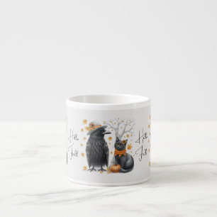 Tasse Expresso Corbeau et chat en automne "Hello Fall" Crow