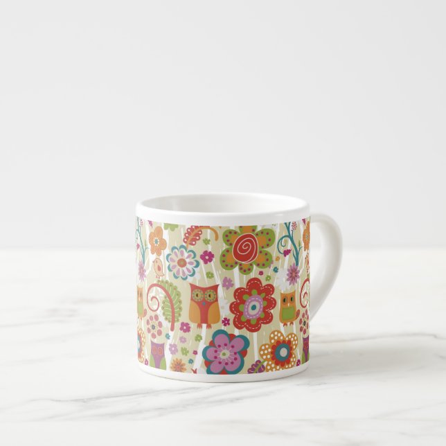 Tasse Expresso Couleur florale et hibou (Devant droit)