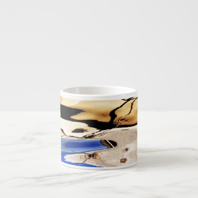 Tasse Expresso Coupe abstraite d'espresso bleue, tan et noire (Devant)