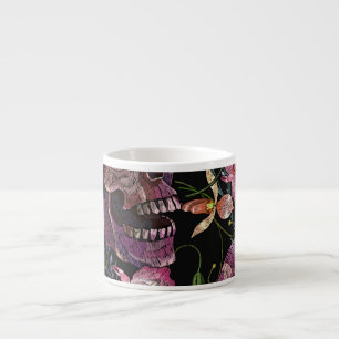 Tasse Expresso Crâne brodé : Motif gothique de l'orchidée