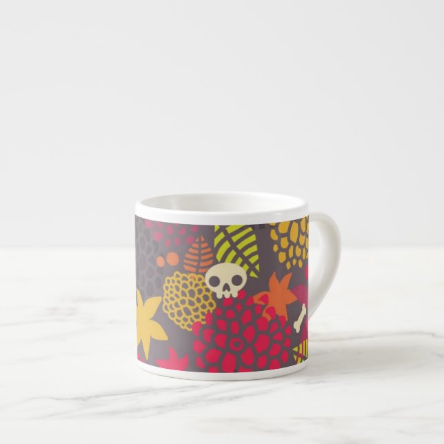 Tasse Expresso Crânes et fleurs (Devant droit)