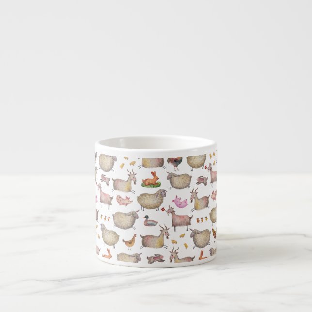 Tasse Expresso Cute Aquarelle ferme Grange Animaux Motif (Devant)