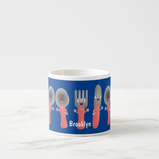 Tasse Expresso Cute fourche couteau et cuillère dessin de couvert (Devant)