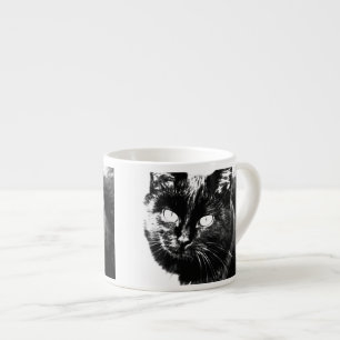 Tasse Expresso Cute Funky Chat Noir Kitten Eyes croquis