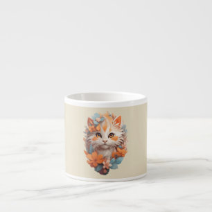 Tasse Expresso Cute Orange Floral Kitty Chat