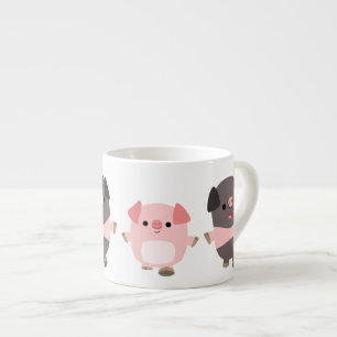 Tasse Expresso De mignons cochons en caricature sur une promenade
