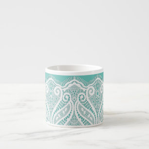 Tasse Expresso Dentelle semble turquoise blanc vintage vieux mode