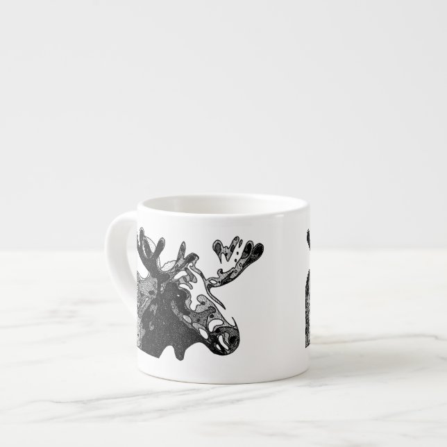 Tasse Expresso Dessin d'orignaux en noir et blanc (Devant gauche)