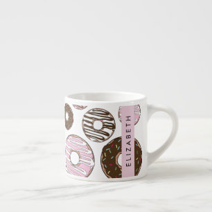 Tasse Expresso Donuts Roses, Donuts Brown, Sprinkings, Votre Nom