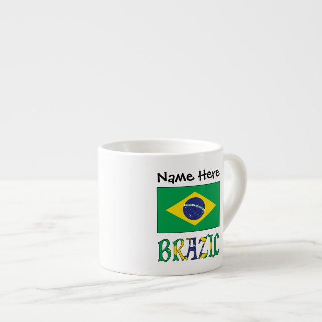 Tasse Expresso Drapeau brésilien avec votre nom (Devant droit)