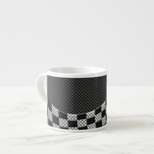 Tasse Expresso Drapeau de course en fibre de carbone À damiers
