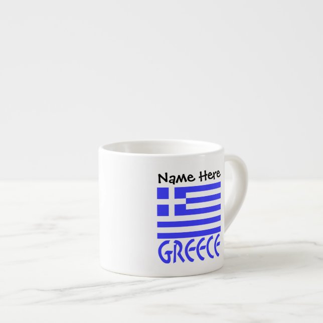Tasse Expresso Drapeau grec avec votre nom (Devant droit)