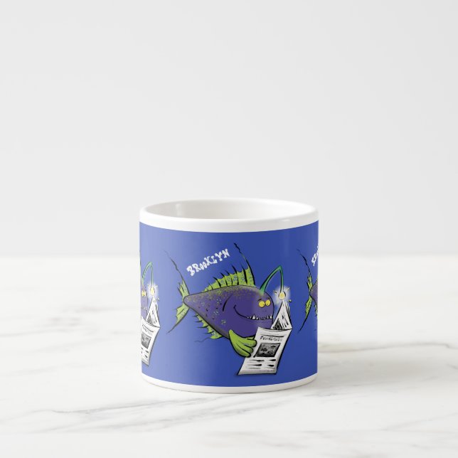 Tasse Expresso Drôle caricature de poisson de pêcheur (Devant)