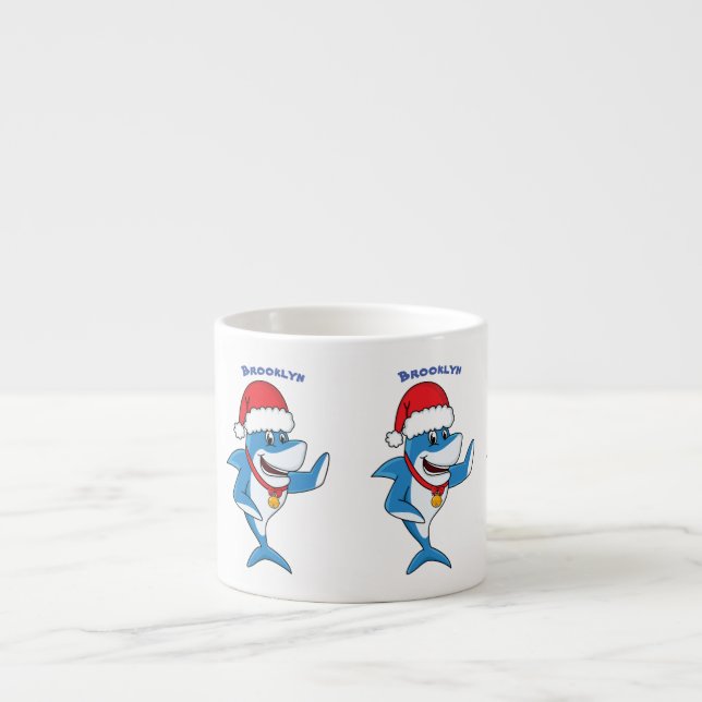 Tasse Expresso Drôle dessin animé de requin de Noël (Devant)
