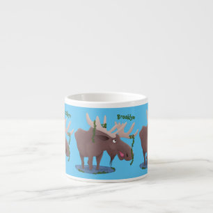 Tasse Expresso Drôle dessin animé d'orignal heureux
