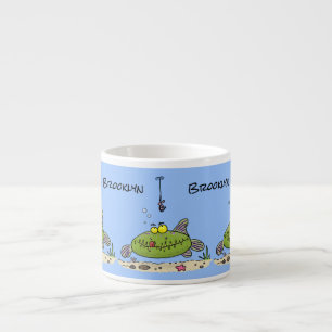 Tasse Expresso Drôle gras affamé poisson vert dessin de pêche