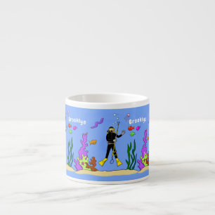Tasse Expresso Drôle plongeur et poisson mer créatures dessin ani