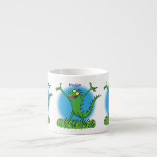 Tasse Expresso Drôle vert souriant animé lézard d'iguane
