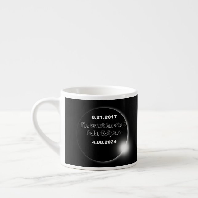 Tasse Expresso Éclipse solaire double date 2024 et 2017 (Gauche)