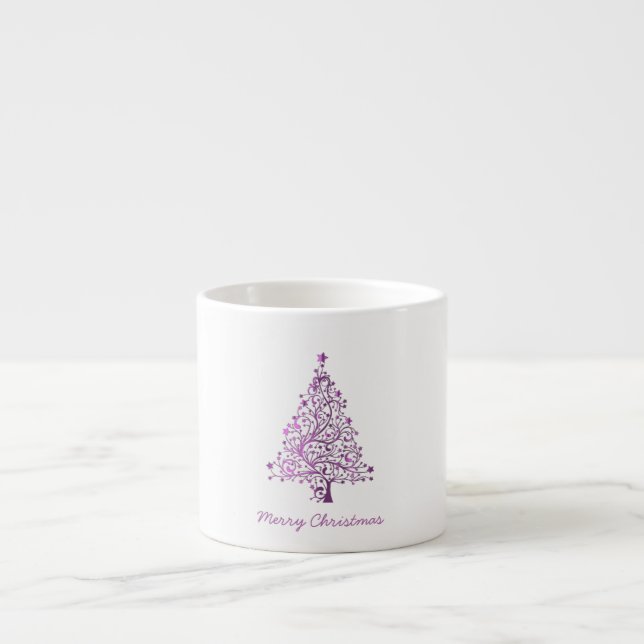 Tasse Expresso Élégant arbre de Noël rose étoilé (Devant)