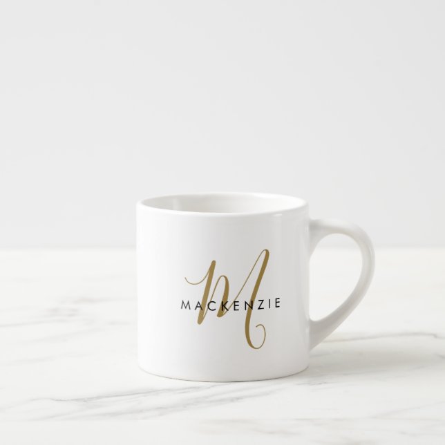 Tasse Expresso Élégant Monogramme moderne en or blanc (Droite)