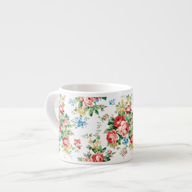 Tasse Expresso Elégant motif floral avec élément de design Rose (Devant gauche)