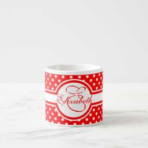Tasse Expresso Élégants Pois blancs sur Monogramme rouge