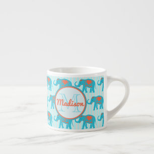 Tasse Expresso Eléphants bleus turquoise Turquoises sur le nom de