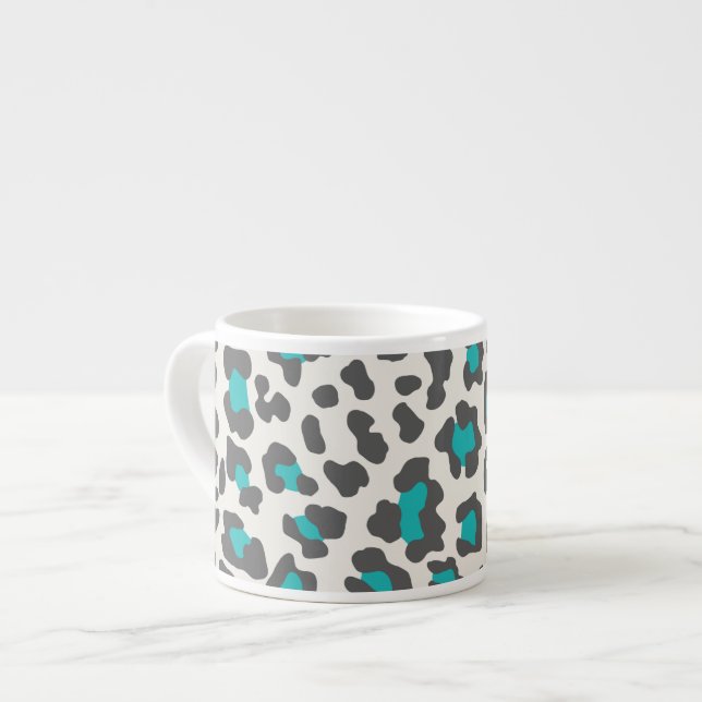 Tasse Expresso Empreinte de léopard Aqua, Gris, Blanc (Devant gauche)