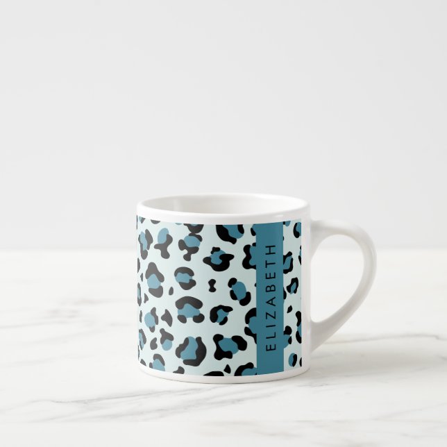 Tasse Expresso Empreinte de léopard, Spots, Leopard Bleu, Votre N (Droite)
