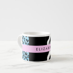 Tasse Expresso Empreinte de léopard, Zebra Print, Bleu, Votre nom