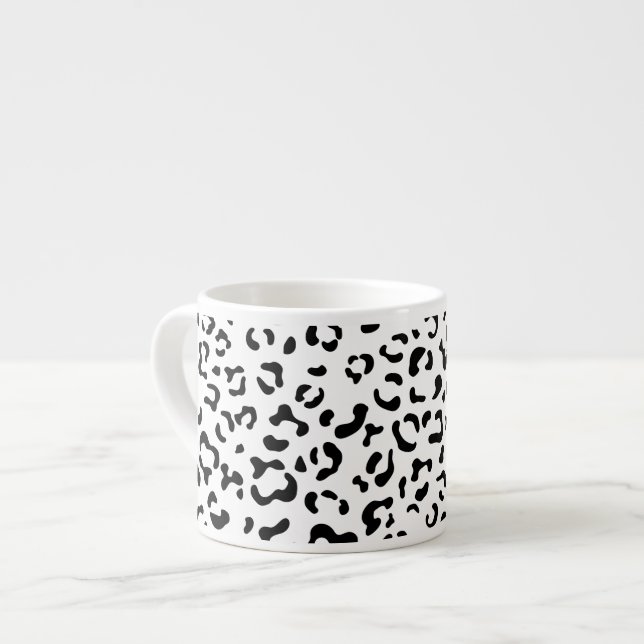 Tasse Expresso Empreinte de léopard, Zones Léopard, Noir Et Blanc (Devant gauche)