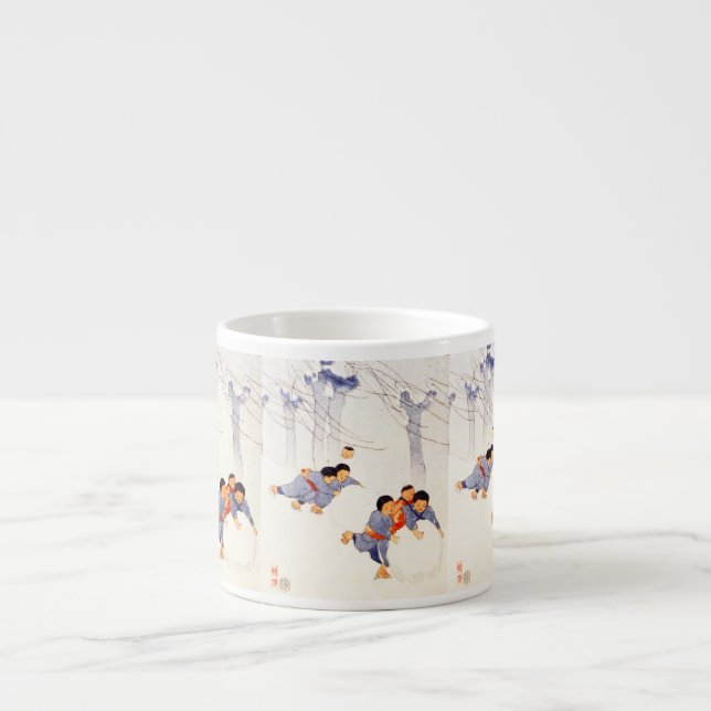 Tasse Expresso Enfants japonais roulant de grandes boules de neig (Devant)