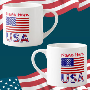 Tasse Expresso Etats-Unis Amérique Drapeau Rouge Personnalisation