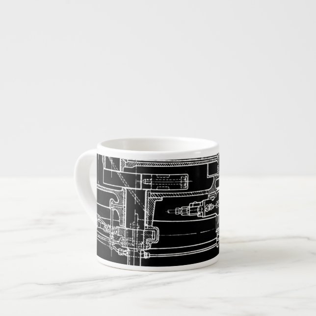 Tasse Expresso FaB MeChaNiCal DrAwinG BlUEpRiNT noir et blanc (Devant gauche)