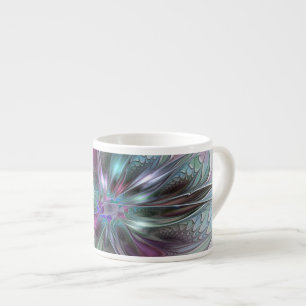Tasse Expresso Fantaisie Abstraite Moderne Fleur Fractale Colorée